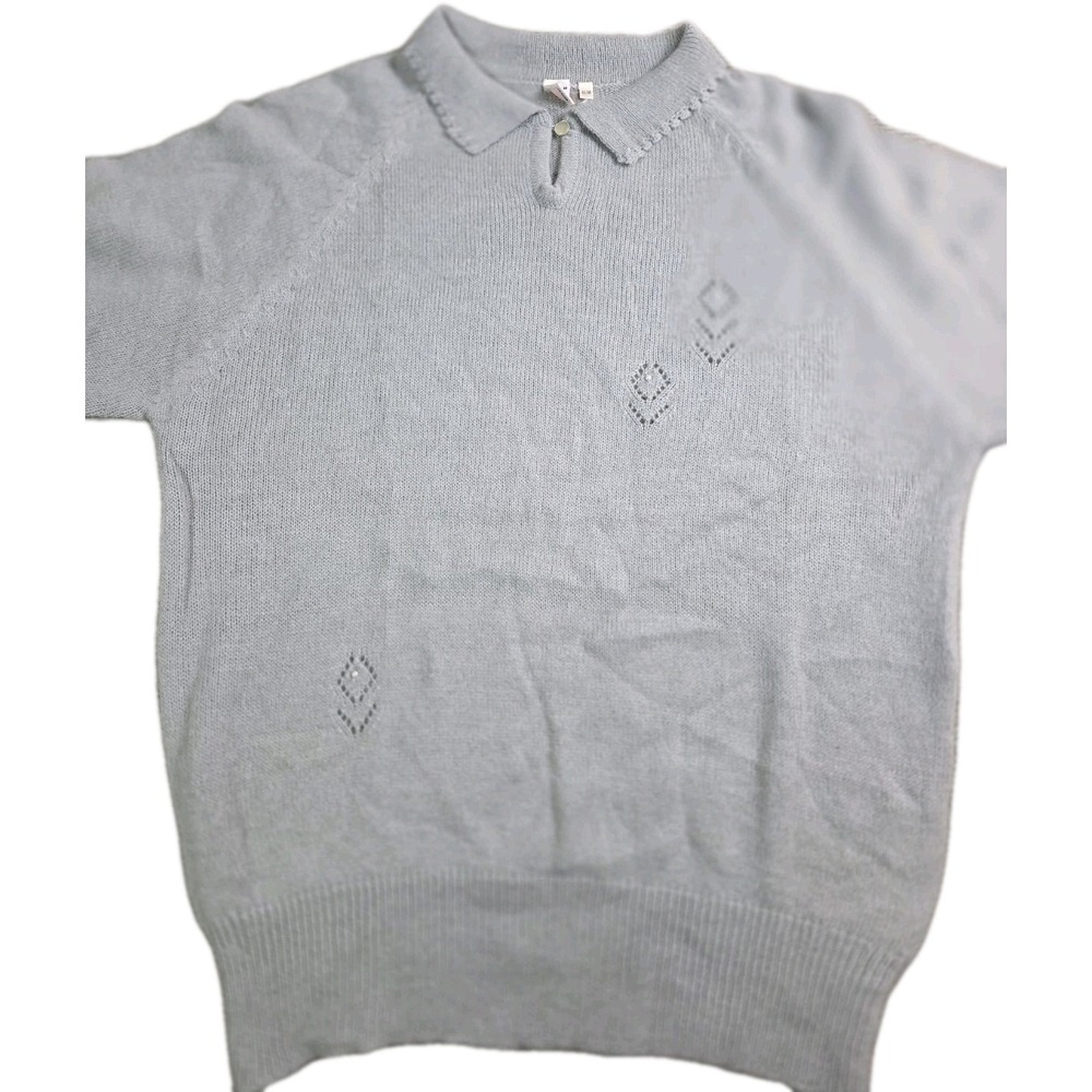 Vintage 3 Suisses Blue Collered Sweater With Pearl Detail Fabrique En Coree